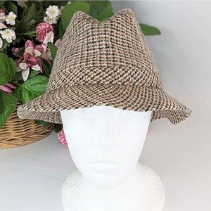 Vintage 1960s Wool Tweed Brown Trilby Hat Sz Small Tweed Fedora Cap Walking Hat